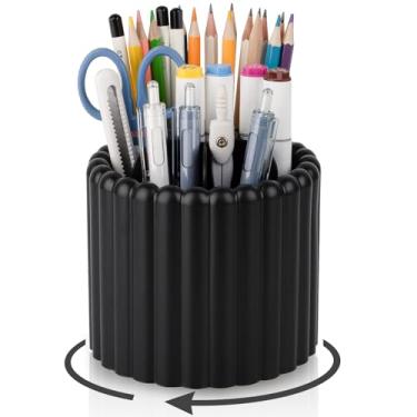 Imagem de Anyoifax Suporte giratório de 360°, organizador de 7 compartimentos, copo de lápis removível, materiais de arte de plástico e acessórios, caixa de armazenamento de mesa para escritório, escola, casa