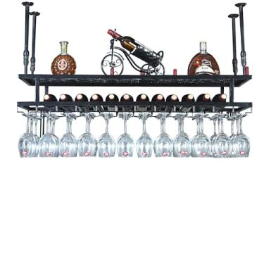 Imagem de Prateleira de vinho suspensa para bar flutuante prateleira de exibição de garrafa de licor com suporte de armazenamento de taça de vinho montada na parede para garrafas de bebidas Rack de bar para bar