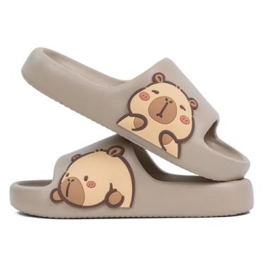 Imagem de XUNBAI Chinelos de capivara masculinos e femininos, lindos chinelos de capivara para ambientes internos e externos, sapatos de banho antiderrapantes de secagem rápida, sandálias de salto alto