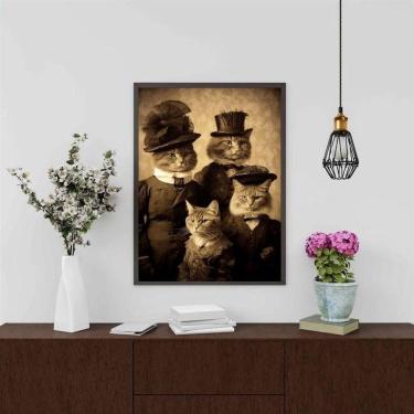 Imagem de Quadro Vintage Foto Família Gato 45X34Cm - Com Vidro