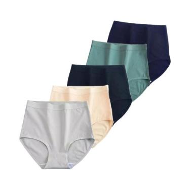 Imagem de Calcinhas De Algodão De Cintura Alta plus Size Para Mulheres, 5 Peças/