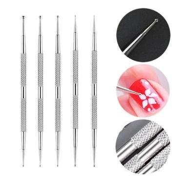 Imagem de Caneta De Ponta Dupla Em Aço Inoxidável Para Nail Art, 5 Peças, Ferram