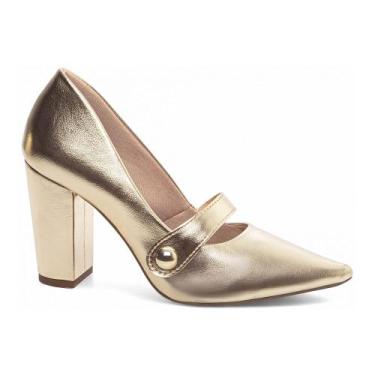 Imagem de Scarpin Clássico Napa Dourado Salto 9cm com Aplique AVS Global 65-13G,