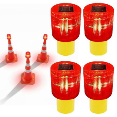 Imagem de Sinalizador Viario Solar Kit 4  Cone Transito Avenida Acidente Fiscal Obra Emergencia Segurança