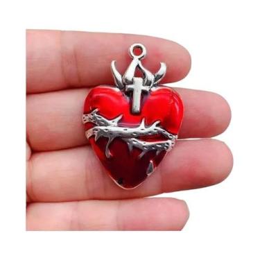 Imagem de Pingente Sagrado Coração Gótico Esmaltado Banhado a Prata 10 Peças DIY