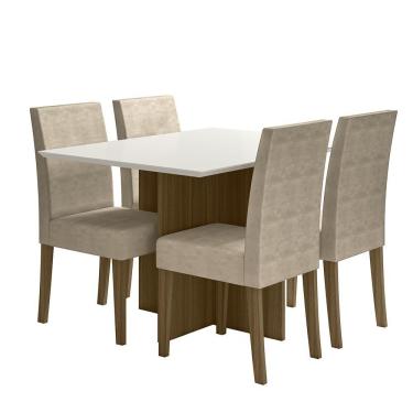 Imagem de Kit Mesa De Jantar Helo Sem Vidro 120x90 Com 4 Cadeiras Josi Carvalho/off White/fendi Carvalho/off White/fendi