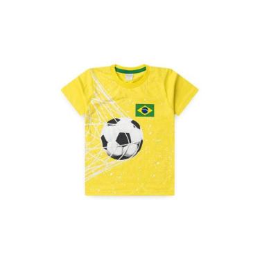 Imagem de Camiseta Brasil Infantil Menino Amarelo Bola no Gol Copa Do Mundo - Mo