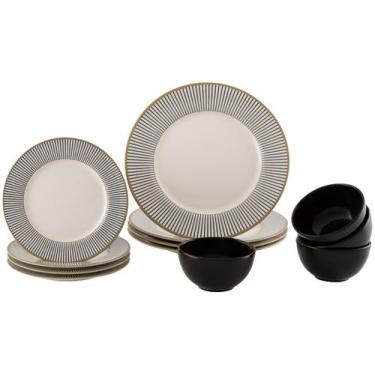 Imagem de Aparelho de Jantar 12 Peças Alleanza Cerâmica Branco e Preto Redondo R