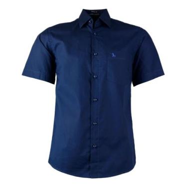 Imagem de Camisa Social Manga Curta Amil Bolso Liso 100% Algodão 1686, Azul, Mar