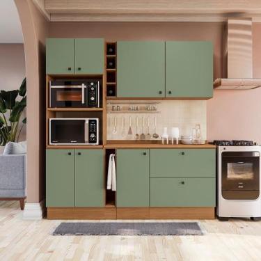 Imagem de Armário De Cozinha Compacta 205cm Canela/verde Frevo Pixel Kappesberg