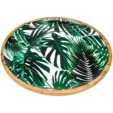 Imagem de Bandeja Madeira Redonda Leafage 26690 Bon Gourmet - ROJEMAC, Verde