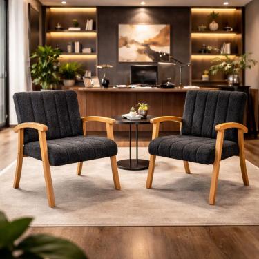 Imagem de Conjunto 2 Poltronas Haley Tecido Boucle Estrutura Madeira Maciça Para Recepção Sala De Estar