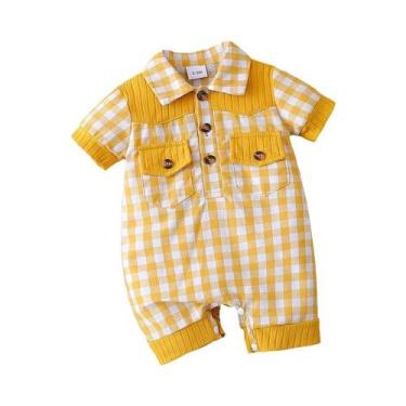 Imagem de Macacão Amarelo Com Estampa Xadrez Para Bebês, Meninos E Meninas De 3 