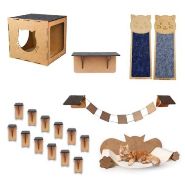Imagem de Mondo Box Brinquedo Playground Gato Arranhador Parede Parquinho Diversão Antiestresse Nicho Casinha Para Gatos Ponte Prateleira Caminha Rede Pet Circuito Suspenso