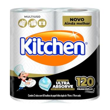 Imagem de Papel Toalha Kitchen Folha Dupla - Pack com 2 rolos de 60 unidades de 19x22 cm cada