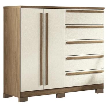 Imagem de Comoda 2 portas 5 gavetas Malaga Gold com pés Jatobá Areia Acetinado - Santos Andirá