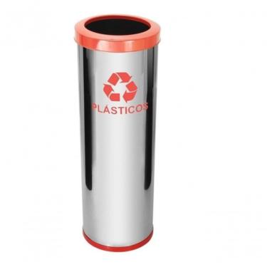 Imagem de Lixeira Aço Inox com Aro Pintado 30L Abertura Superior com Bandeja Interna Inox Higipack