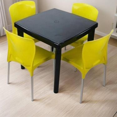 Imagem de Conjunto Mesa Quadrada e 4 Cadeiras com Pés de Alumínio Estrutura em Plástico Assentos Confortáveis