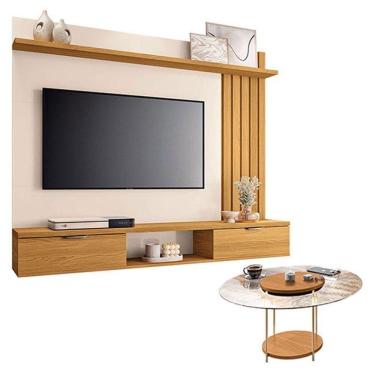 Imagem de Painel Suspenso Lets Cinamomo Off White Com Mesa De CentroCom Tampo De Vidro Cinamomo-Hb Móveis