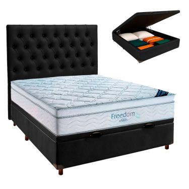 Imagem de Box Bau Blindado + Colchão Casal Freedom Ortobom + Cabeceira