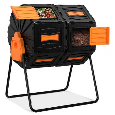 Imagem de Composteira Rotativa Marcytop Laranja Dupla Câmara 170 L, Estrutura em Aço, Polipropile...