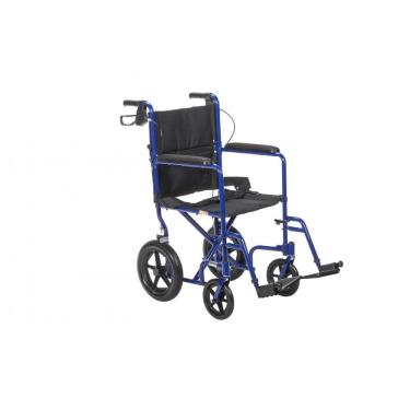 Imagem de Cadeira de Rodas de Transporte Adulto Drive Medical Azul Dobrável Leve com Rodas Traseiras Grandes e Freio de Apoio Modelo EXP19LTBL