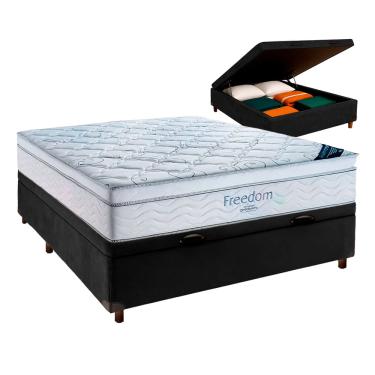Imagem de Cama Box Bau Preto + Colchão Casal Freedom Ortobom