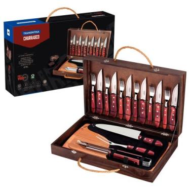 Imagem de Kit Churrasco Tramontina Talheres Jumbo 17 Peças Polywood Vermelho Táb