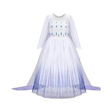 Imagem de Vestido De Princesa Branco Da Disney Elsa Frozen Para Meninas, Manga L