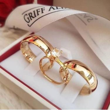 Imagem de Par De Aliança Tradicional Casamento banhada a Ouro 18k 6mm AL8082- S/