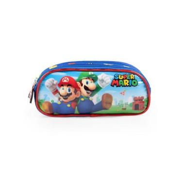Imagem de Estojo Escolar Infantil Masculino 3 Compartimentos Mario Bross Premium