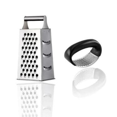 Imagem de Kit 2x1 ralador inox 4 faces amassador de alho 10cm - ART HOUSE