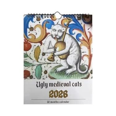Imagem de Calendário De Parede Medieval Com Gatos 2026, 12 Meses, Tema De Gatos 