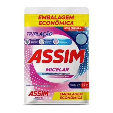 Imagem de Kit com 3 Lava Roupas em Pó Assim Micelar Embalagem Econômica 1,6kg