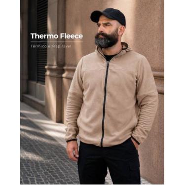 Imagem de Casaco Fleece Masculino Cáqui Capuz Academia Treino Respirável Leve Fl