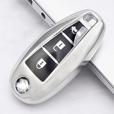 Imagem de WSWJDW 3 botões TPU macio capa para chave de carro capa chaveiro anel chave bolsa, adequado para Suzuki Vitara Swift Ignis Kizashi SX4 Baleno Ertiga 2016 2017 2018 2019, prata