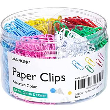 Imagem de DANRONG Clipes de papel coloridos, tamanhos variados, pequeno, médio e grande (2,8 cm, 3,3 cm e 5 cm), clipes de papel coloridos para escritório, escola, casa - coloridos