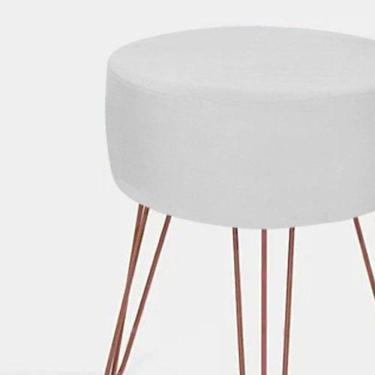 Imagem de Puff Decorativo Sala De Estar Branco Pés Aramado Rosê Gold