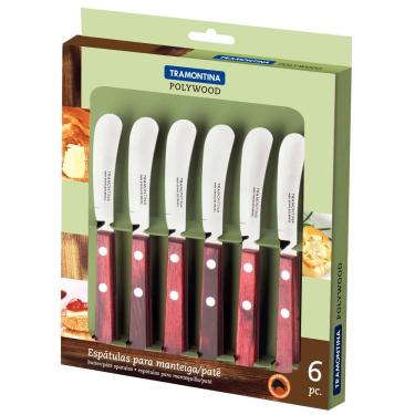 Imagem de Conjunto de Espátulas para Manteiga e Patê Tramontina Polywood c/ 6 Peças 23x190x230 mm - Vermelho e Inox