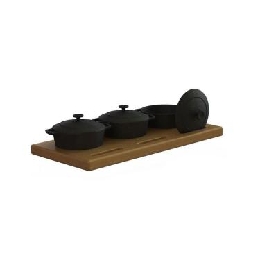 Imagem de Conjunto 03 Panelinhas Ferro Fundido e Aparador Madeira