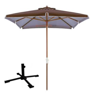 Imagem de Kit Ombrelone Madeira Quadrado 2x2m Sardenha Guarda Sol Sombreiro Bagum Marrom Base Dobrável - Belfix