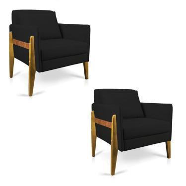 Imagem de Kit 02 Poltronas Lana Suede Base De Madeira - D`Rossi Preto