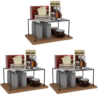 Imagem de Kit Organizador Prateleira Aramado Médio 32cm 100% Aço 3un (Preto)