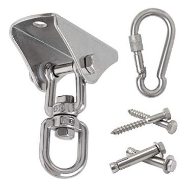 Imagem de Kit de ferragens para cadeira de pendurar Hammock, capacidade de 1000lb, resistente, 360°, rotação giratória, antiferrugem, aço inoxidável, 304S, ganchos de mosquetão com trava de segurança para conjunto de balanço, cadeira, yoga, várias academias para ambientes internos, bolsa de areia