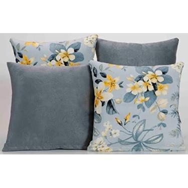 Imagem de Kit 4 Capas de Almofada Decorativas para Sofá Estampa Cinza com Azul
