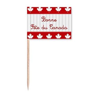 Imagem de Maple Happy Canada Day Slogan Vermelho Bandeiras de palito de dente Topper Decoração de festa