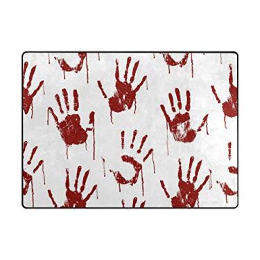 Imagem de My Little Nest Tapete de área Halloween vermelho mãos assustadoras impressão leve antiderrapante tapete macio 4'10" x 6'8", esponja de memória interior exterior decoração tapete para sala de jantar quarto escritório cozinha