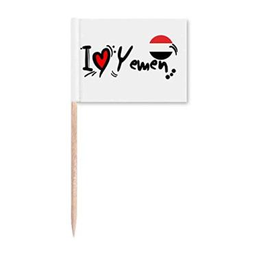 Imagem de Bandeira com a palavra I Love Yemen Ilustração de coração de amor bandeiras de palito de dente marcador decoração de festa