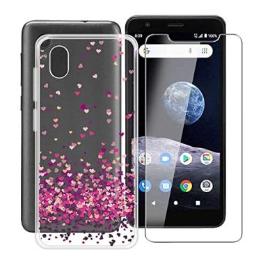 Imagem de HGJTF Capa para ZTE Blade A3 Plus (5 polegadas) com 1 película de vidro temperado, ultra fina, transparente, macio, TPU (poliuretano termoplástico) à prova de impacto, antiarranhões para ZTE Blade A3 Plus – corações