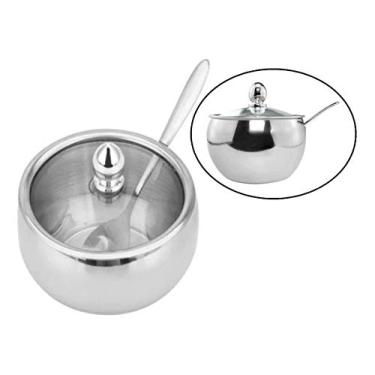 Imagem de Açucareiro Inox Tampa Vidro Colher Pote Condimento Molheira